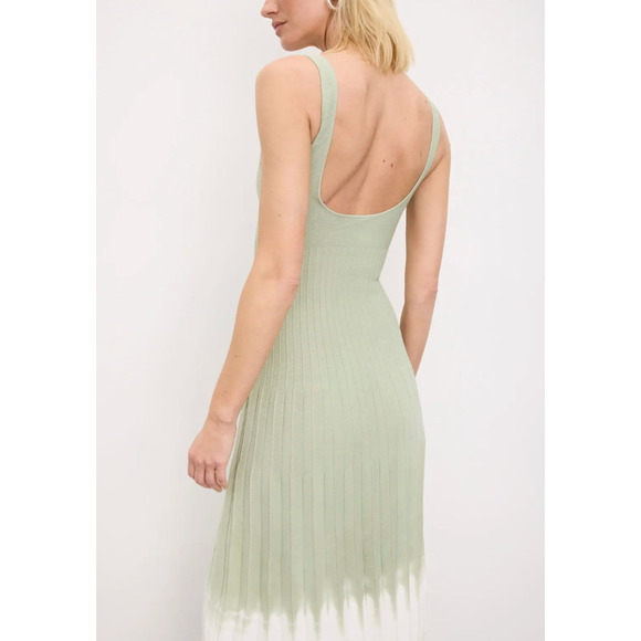Staud Dip Dye Fit Flare Knit Midi Dress MEDIUM Pleated Romantic Sleeveless $300 - Picture 2 of 10
